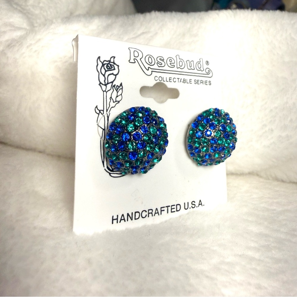 Rosebud vintage Collectable Series Blue and Green Stud Earrings - Picture 2 of 4